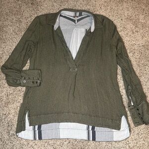 Free People V-Neck High-Low Long Sleeve Top